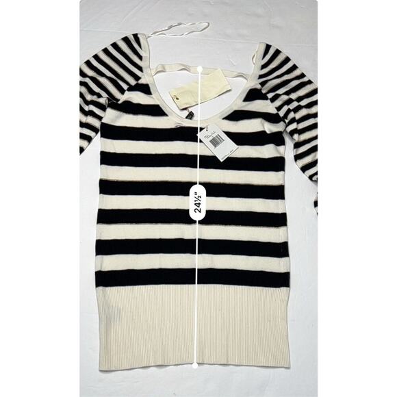 Guess Black White Metallic Gold Thread Scoop Neck Long Sweater LARGE Cottagecore - Picture 9 of 12